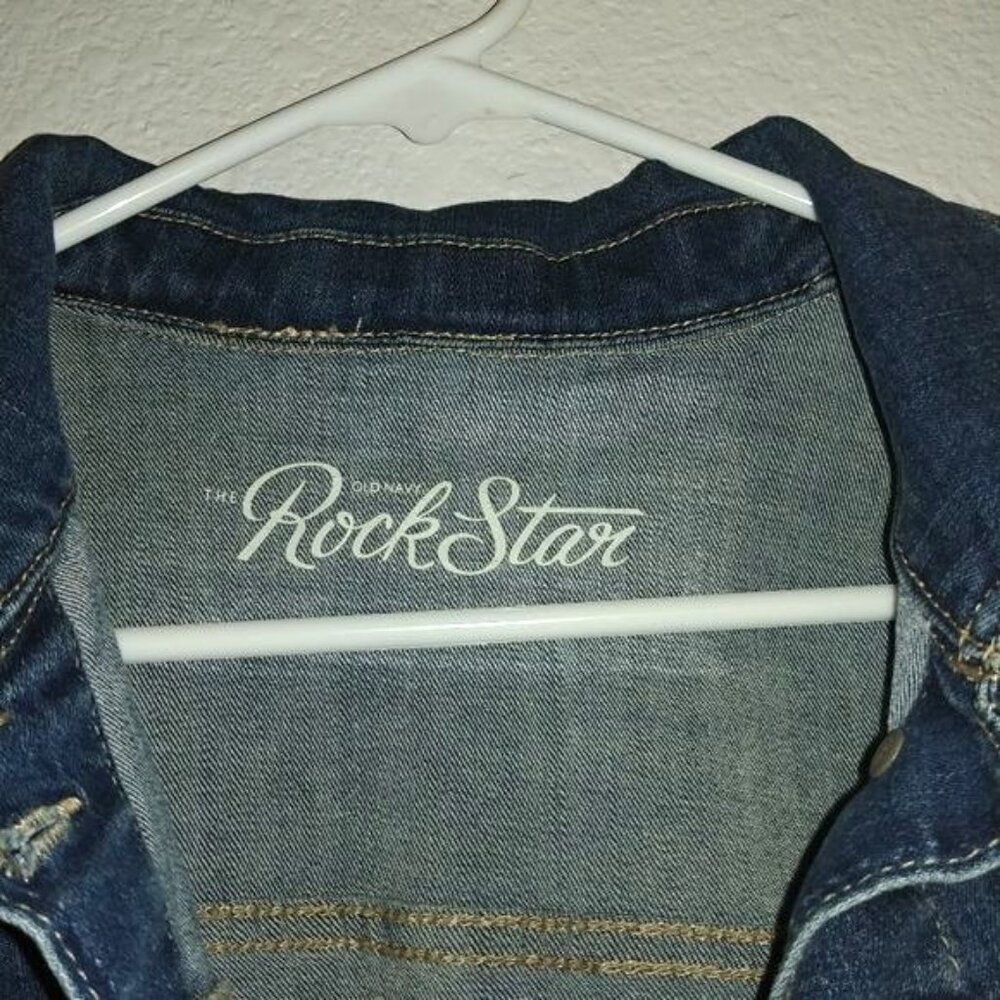 Old Navy Women's Size XS Rock Star Denim Jacket Medium Wash Blue Jean Button Up - Picture 5 of 8